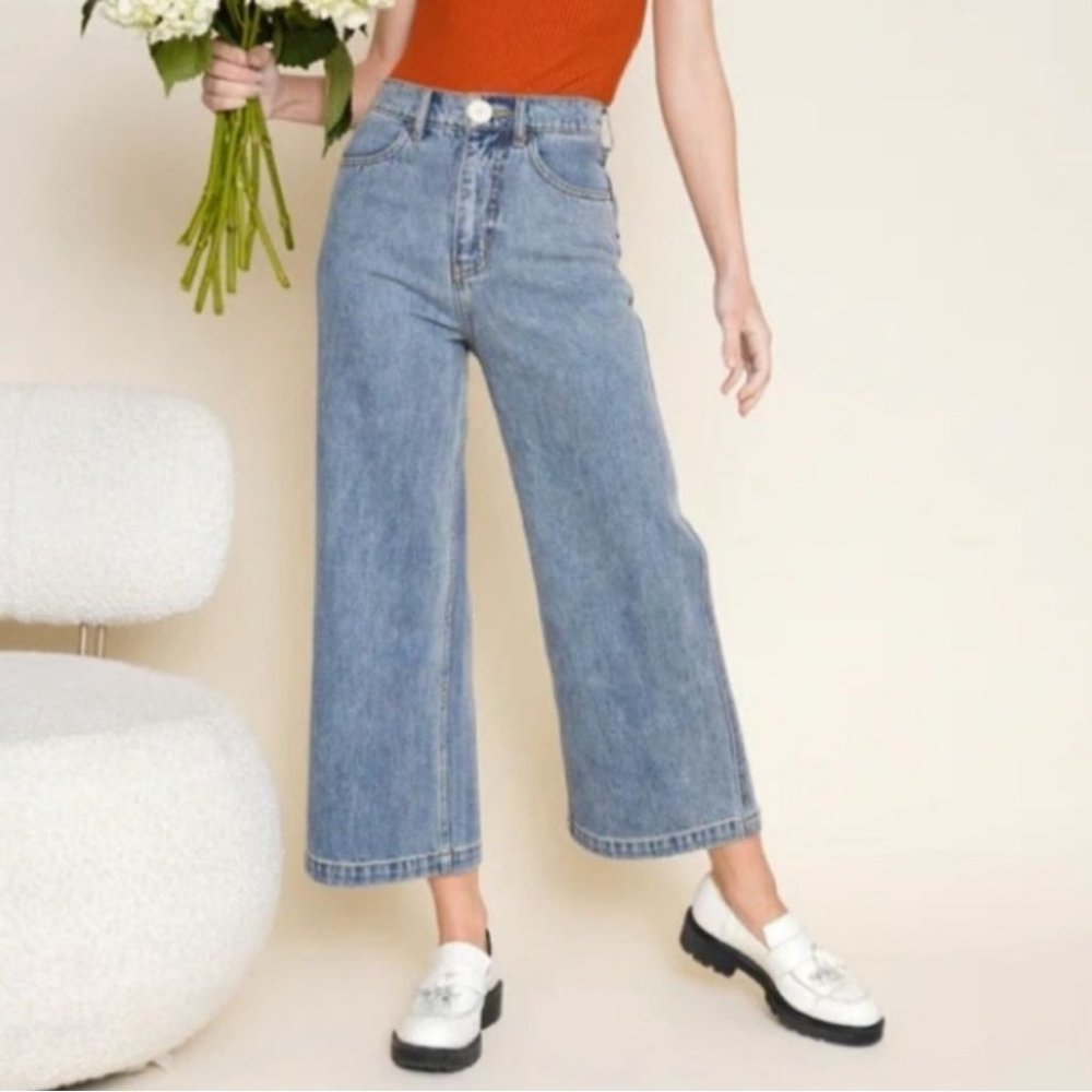 Whimsy + Row Light Blue Wide Leg Cropped Jeans